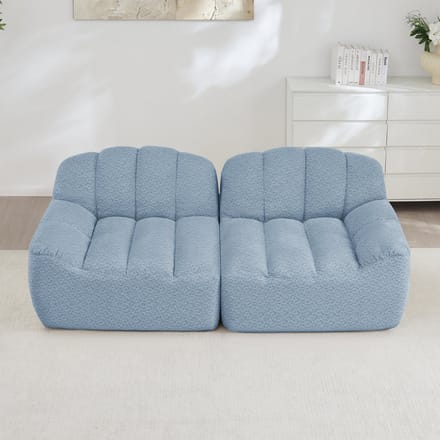 MODFU Modulaire 2-Zits Bank - Frameloos - Schelpvormig - Voor Woonkamer - Fleece Met Korrelstructuur - Blauw