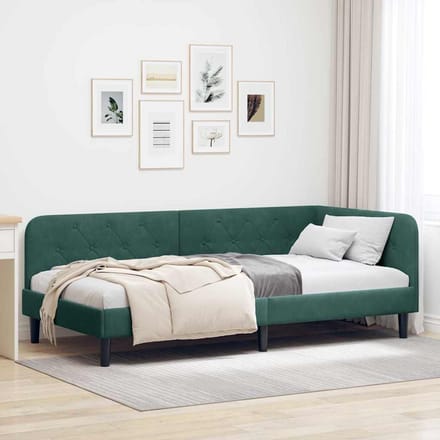 vidaXL - Hoek - Bed - Frame - Donkergroen - 100 - x - 200 - cm - Fluweel