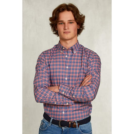 River Woods Custom Fit Checked Shirt Blue/pink Multi Maat: S | Casual Overhemden Outlet | Heren | Blauw