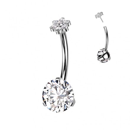 Navelpiercing titanium steen met bloem top - LMPiercings