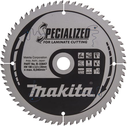 Makita B-33847 Afkortzaagblad Gemelamineerd | Specialized | 190 x 20 mm | 60-tands
