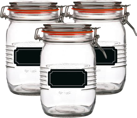 Weckpot/inmaakpot - 4x - 1L - glas - met beugelsluiting - incl. etiketten
