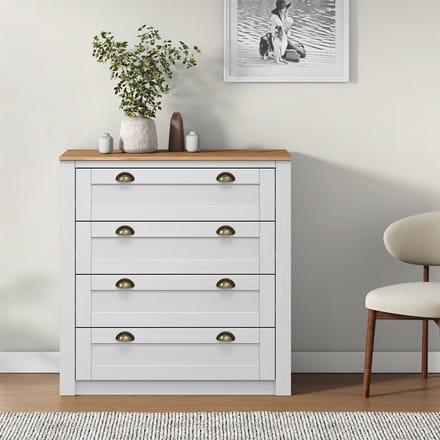 Commode BOLTON met 4 lades, grenenhout in wit/bruin
