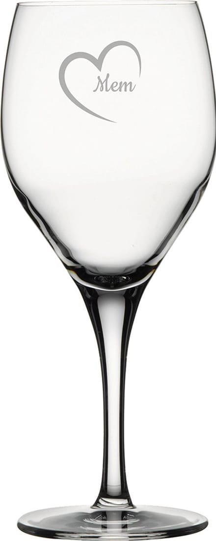 Gegraveerde witte wijnglas 34cl Mem mei hert