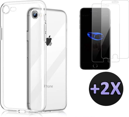 HB Hoesje Geschikt voor Apple iPhone SE (2020) Transparant - Siliconen Back Cover / 2 X Glazen Screenprotector