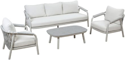 Stoel-bank loungeset Oria | 4-delig | 5 personen | Sand/Naturel | Bouclé & aluminium