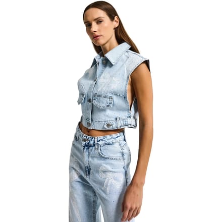 It's Basic - RHINESTONE DENIM WAISTCOAT