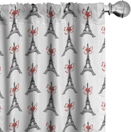 ABAKUHAUS Vorhänge – Eiffel Towers Sketch – 2er-Set – Rubin Schwarz Weiß – 75x245 cm
