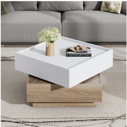 Table basse - MUVOE - Pivotante 360° - Blanc - 60x60x38 cm - Design contemporain blanc