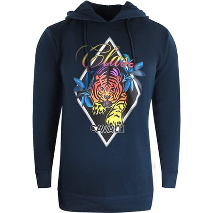 Cavalli Class Diamond Tiger Design marineblauwe hoodie