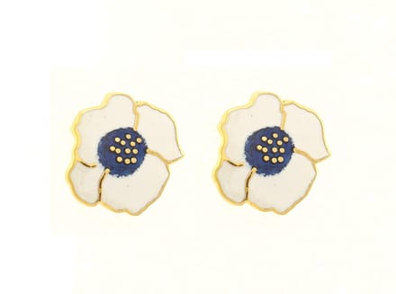 Behave - Oorstekers dames - bloemmotief - wit en blauw - 1,5 cm