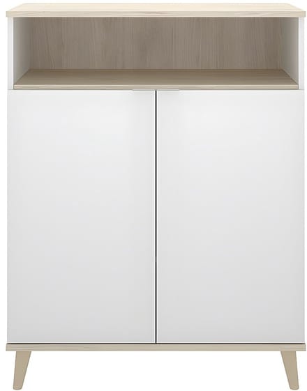 Vente-unique Keukenbuffet WAJDI - 2 deuren en 1 nis - Wit en eiken