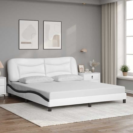 vidaXL - Bedframe - zonder - matras - "Hvar" - kunstleer - wit - en - zwart - 180x200 - cm