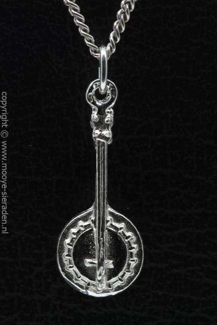 Zilveren Banjo middel ketting hanger