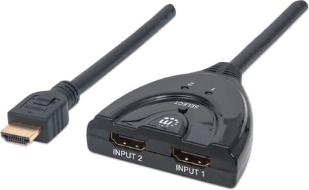 Manhattan 207416 HDMI-switch – 2 poorten – LED-weergave – 3D-weergave mogelijk – Vergulde connectoren – 1080 Pixel