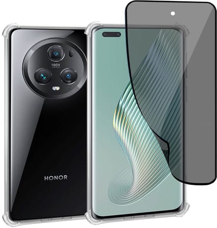 Geschikt voor Honor Magic5 Pro - Hoesje + Privacy Screenprotector – Privé - Gehard Glas Cover