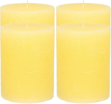 Atmosphera Stompkaars/cilinderkaars - 4x - geel - 7 x 9 cm - middel rustiek model
