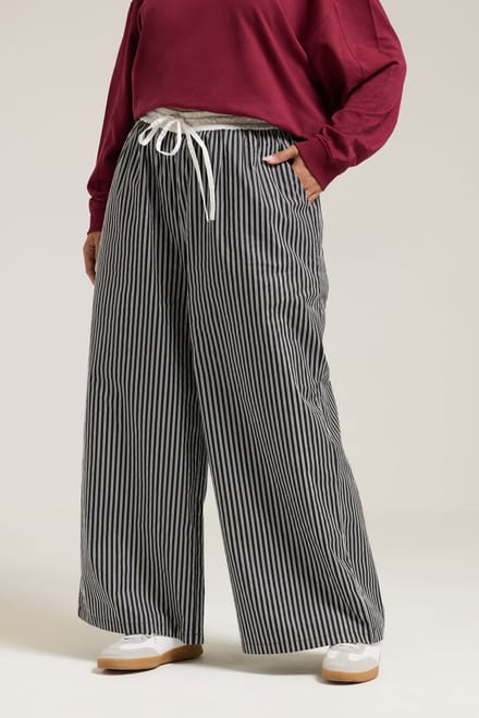 Yours Zwarte Gestreepte Wijde Broek Size 42