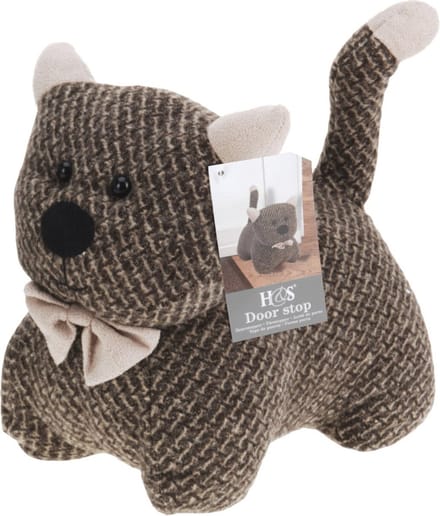 H&S Collection Deurstopper 1 kilo gewicht - kat/poes - bruin - 17 x 14 cm