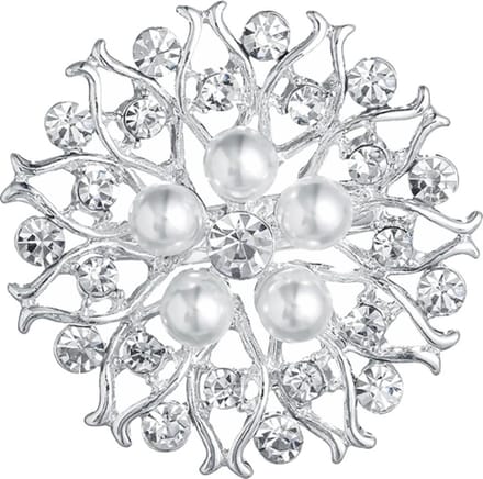 Fako Bijoux® - Broche - Ster Bloem Met Parels Anabel - 45x45mm - Zilverkleurig
