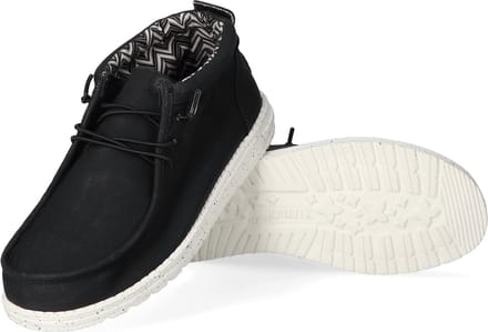HEYDUDE - Wally Mid Canvas Heren Instappers Black/White - Maat 42