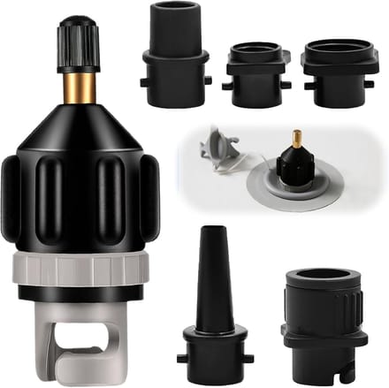 Opblaasadapter - Ventiel adapter - Watersport Spullen - Vijf Opzetstukken - Compact Formaat - Zwart