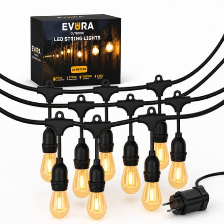 Evura Goods lichtsnoer - 30 meter - 45 LED lampen - warm wit - waterdicht - verlengbaar