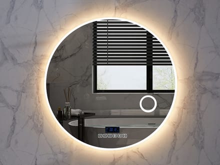 Mawialux LED Badkamerspiegel - Dimbaar - 90cm - Rond - Verwarming - Digitale Klok - Vergroot spiegel - Bluetooth - Laine