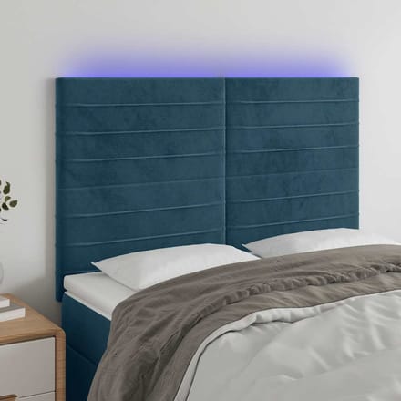 vidaXL - Hoofdbord - LED - 144x5x118/128 - cm - fluweel - donkerblauw