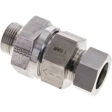 28L (M36x2) & G1'' Regeling-In RVS Terugslagklep Snijring Buitendraad 1-100 bar ISO 8434-1