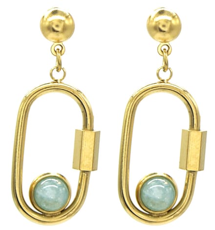 Oorbellen RVS- Turquoise Steen - 3,5x1,5 cm - Goudkleurig