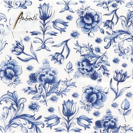 Servetten 20pcs / 33 x 33cm, Delft Blue flowers