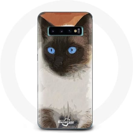 Coque pour Samsung Galaxy S10 Plus Siamois Noir et blanc Yeux Bleus
