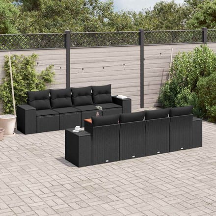vidaXL - 9-delige - Loungeset - met - kussens - poly - rattan - zwart