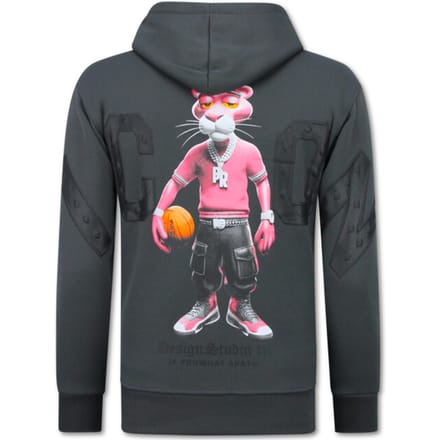 Oversized Hoodie Heren met Capuchon - ICON Panther Print - Dik Geweven - 5795 - Grijs