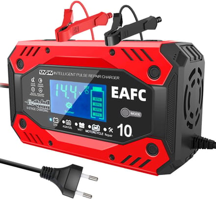 EAFC Acculader -Accu Druppellader - 12V 10A - 24V 5A - Reparatiemodus - Druppellader - Accu Lader voor Auto - Motor - Scooter - Boot - Camper - Rood - Sinterklaas cadeau auto