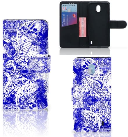 Telefoonhoesje met Naam Nokia 1 Plus Angel Skull Blauw