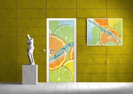 Deursticker Muursticker Keuken | Groen, Oranje | 91x211cm