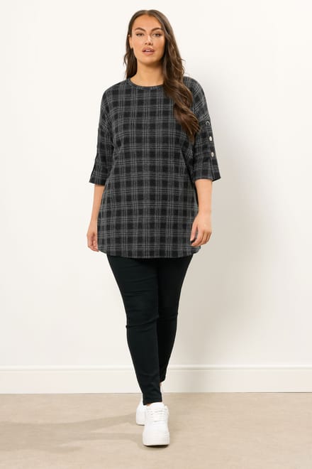 Yours Grey Check Print Button Top Size 50-52