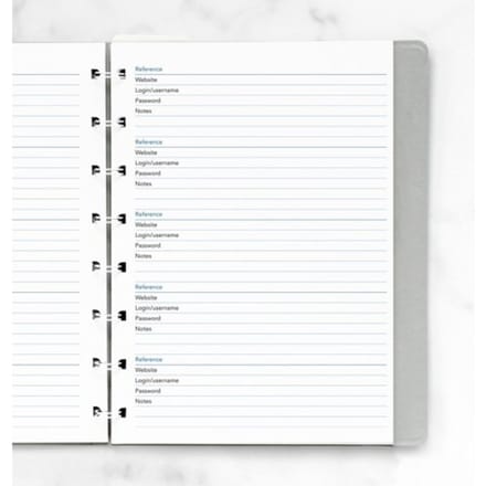 Filofax interieur, formaat a5, uitvoering wachtwoorden notitiepapier à 20 vel