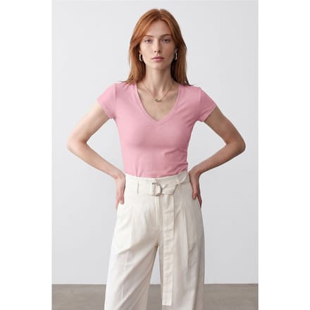 Slim Fit V-hals Jersey Blouse