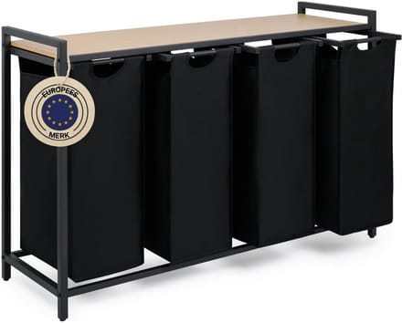 DnA® Wasmand 4 Vakken - Wasmand - Wassorteerder - Zwart - 36cm x 111cm x 73cm