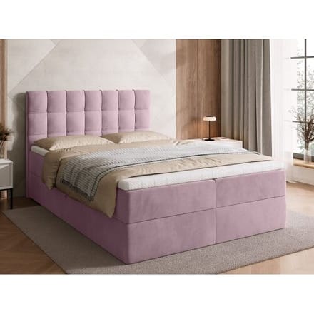 BroMARKT Boxspringbed met hoofdeinde, matras en dekmatras - DETROIT - 140x200 - poederroze