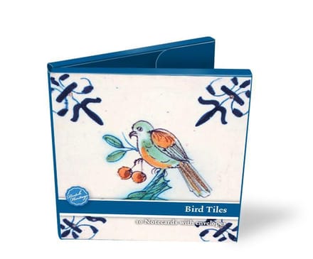 Kaartenmapje, 10 dubbele kaarten, Delfts blauwe tegels, Vogels.