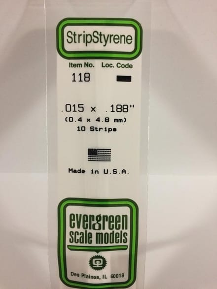 Evergreen Modelbouwdecoratie - 118 Strip 0,4mmX4,8mmX35cm - 10 stuks Styreen