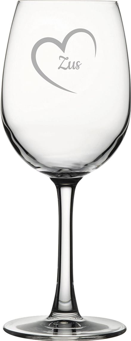 Gegraveerde witte wijnglas 36cl Zus met hartje
