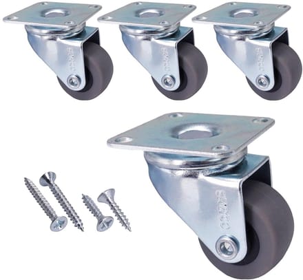 4 Stuks Meubelwielen 30 mm Grijs Rubber met Montageplaat en Schroeven