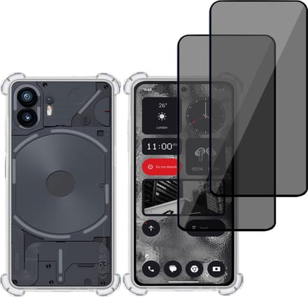 Hoesje + 2x Privé Screenprotector geschikt voor Nothing Phone 2 – Privacy Tempered Glass - Case Transparant