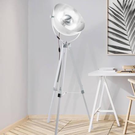 EGLO Covaleda Vloerlamp - E27 - 164 cm - Driepoot - Wit/Zilver