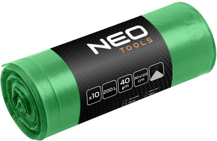 NEO TOOLS - Afvalzakken - 120 L - Groene Kleur - Met Tasje - LDPE